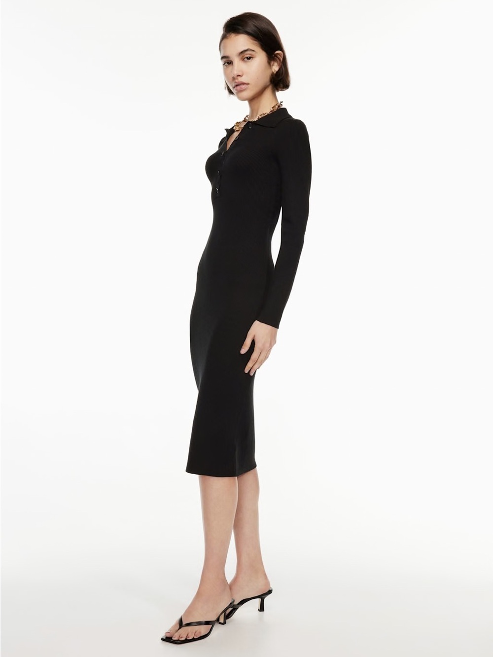 Aritzia Babaton Wolfgang knit polo Dress Long Sleeve Ribbed Midi Dress Sz XS